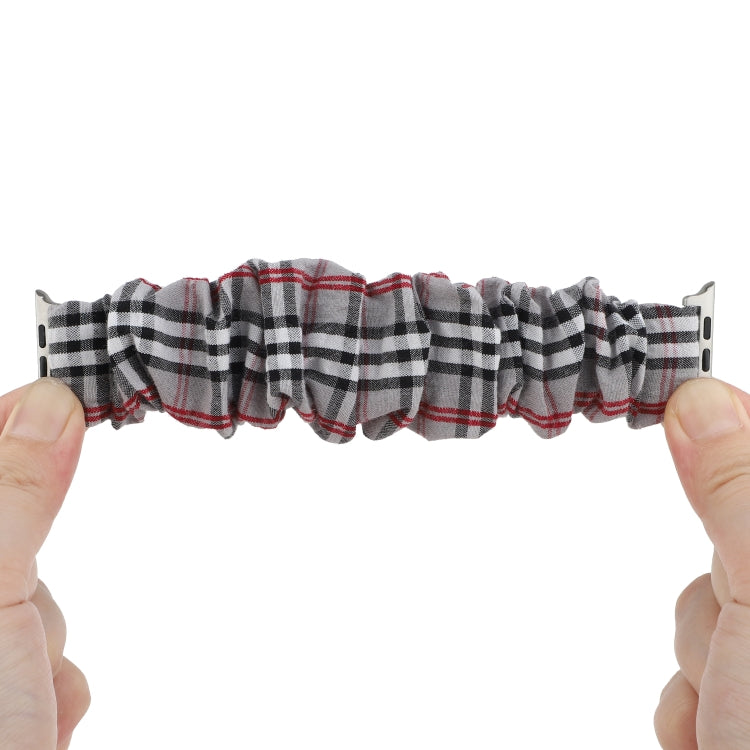 For Apple Watch Series 7 45mm / 6 & SE & 5 & 4 44mm / 3 & 2 & 1 42mm Cloth + Stainless Steel Hair Ring Watch Band(Gray Grid) by bashfashion