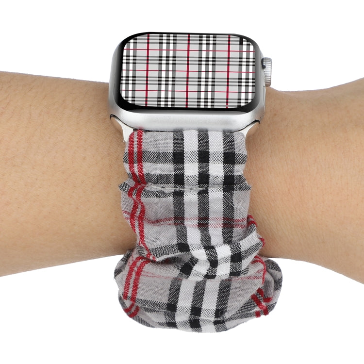 For Apple Watch Series 7 45mm / 6 & SE & 5 & 4 44mm / 3 & 2 & 1 42mm Cloth + Stainless Steel Hair Ring Watch Band(Gray Grid) by bashfashion