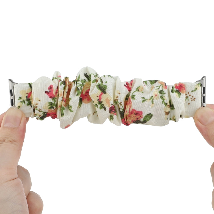 For Apple Watch Series 7 45mm / 6 & SE & 5 & 4 44mm / 3 & 2 & 1 42mm Cloth + Stainless Steel Hair Ring Watch Band(Flowers) by bashfashion