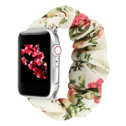 For Apple Watch Series 7 45mm / 6 & SE & 5 & 4 44mm / 3 & 2 & 1 42mm Cloth + Stainless Steel Hair Ring Watch Band(Flowers) by bashfashion