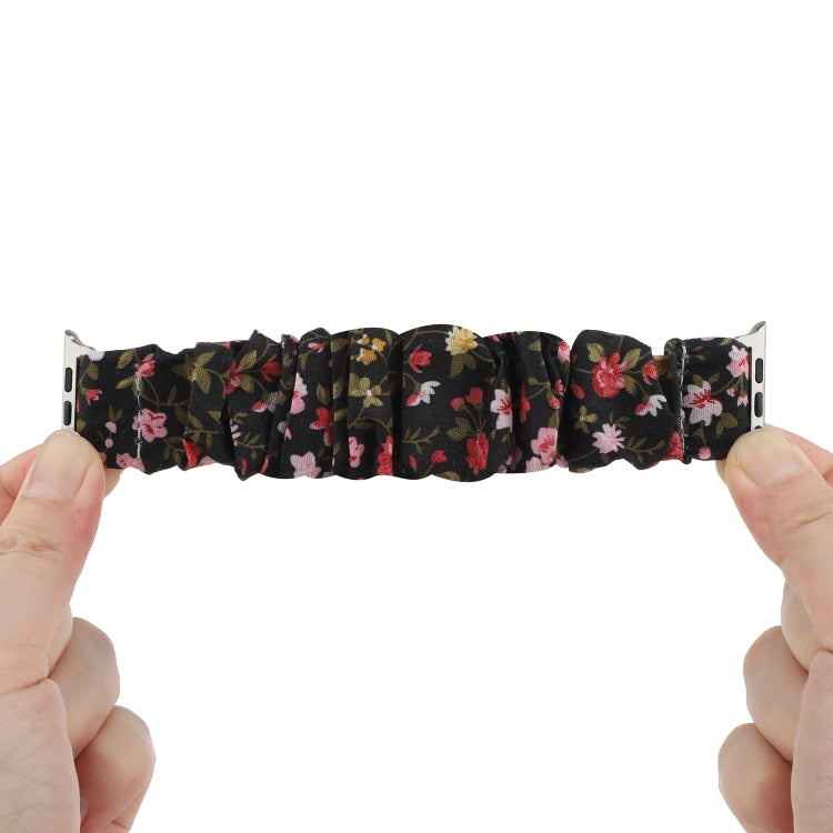 For Apple Watch Ultra 49mm&Watch Ultra 2 49mm / Series 9&8&7 45mm / SE 3&SE 2&6&SE&5&4 44mm / 3&2&1 42mm Cloth + Stainless Steel Hair Ring Watch Band(Small Floral) by bashfashion