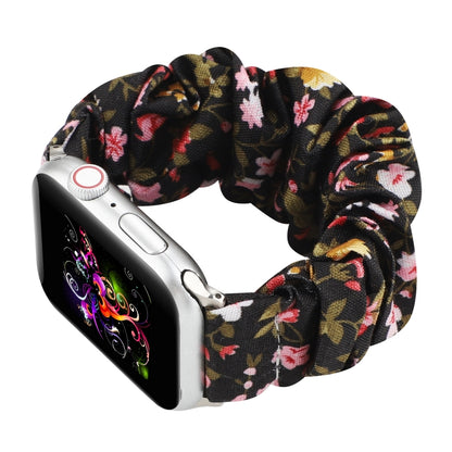 For Apple Watch Ultra 49mm&Watch Ultra 2 49mm / Series 9&8&7 45mm / SE 3&SE 2&6&SE&5&4 44mm / 3&2&1 42mm Cloth + Stainless Steel Hair Ring Watch Band(Small Floral) by bashfashion