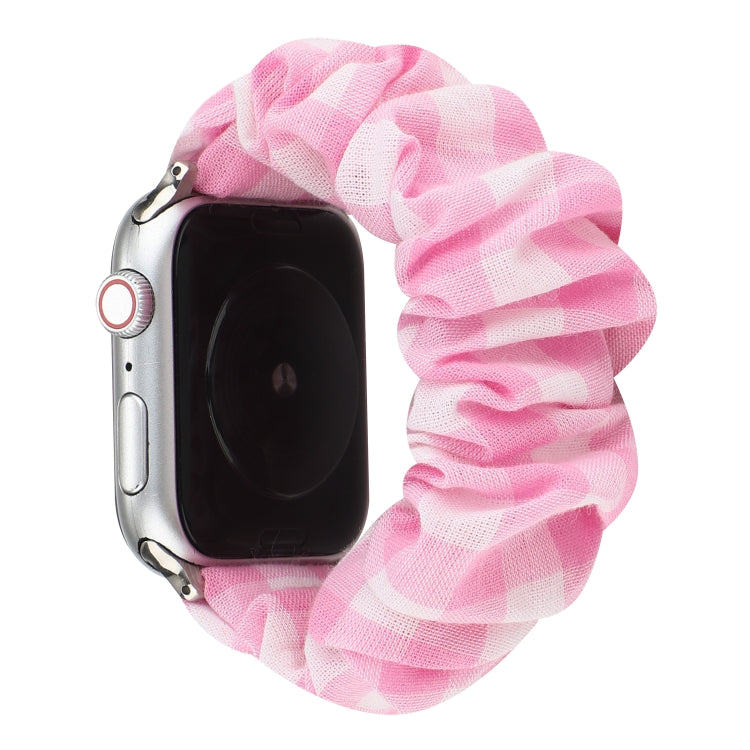 For Apple Watch Series 7 41mm / 6 & SE & 5 & 4 40mm / 3 & 2 & 1 38mm Plaid Pattern Cloth + Stainless Steel Hair Ring Watch Band(Pink) by bashfashion