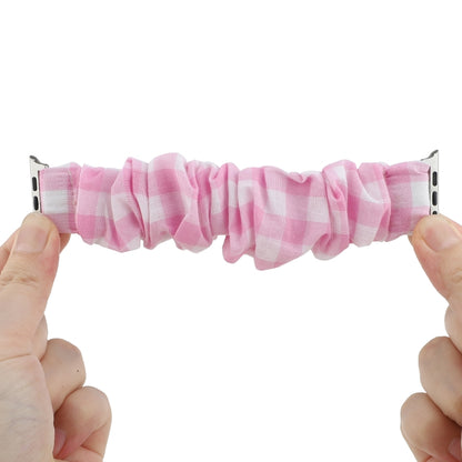 For Apple Watch Series 7 41mm / 6 & SE & 5 & 4 40mm / 3 & 2 & 1 38mm Plaid Pattern Cloth + Stainless Steel Hair Ring Watch Band(Pink) by bashfashion