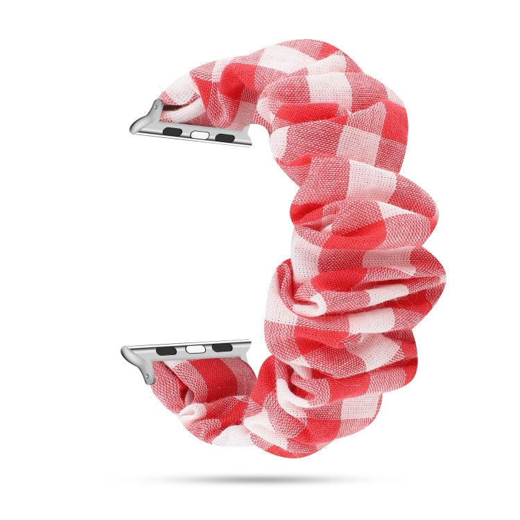 For Apple Watch Series 7 41mm / 6 & SE & 5 & 4 40mm / 3 & 2 & 1 38mm Plaid Pattern Cloth + Stainless Steel Hair Ring Watch Band(Red) by bashfashion