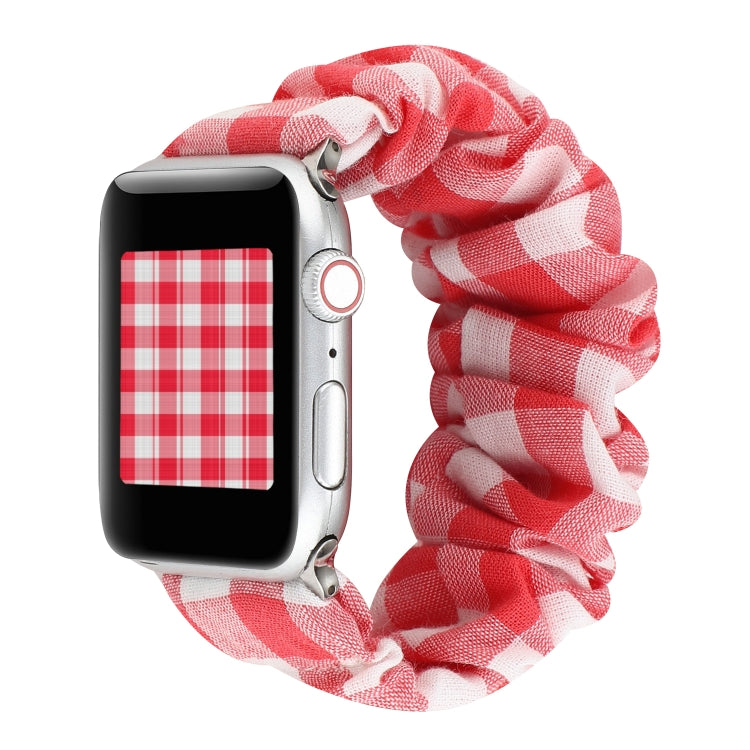 For Apple Watch Series 7 41mm / 6 & SE & 5 & 4 40mm / 3 & 2 & 1 38mm Plaid Pattern Cloth + Stainless Steel Hair Ring Watch Band(Red) by bashfashion