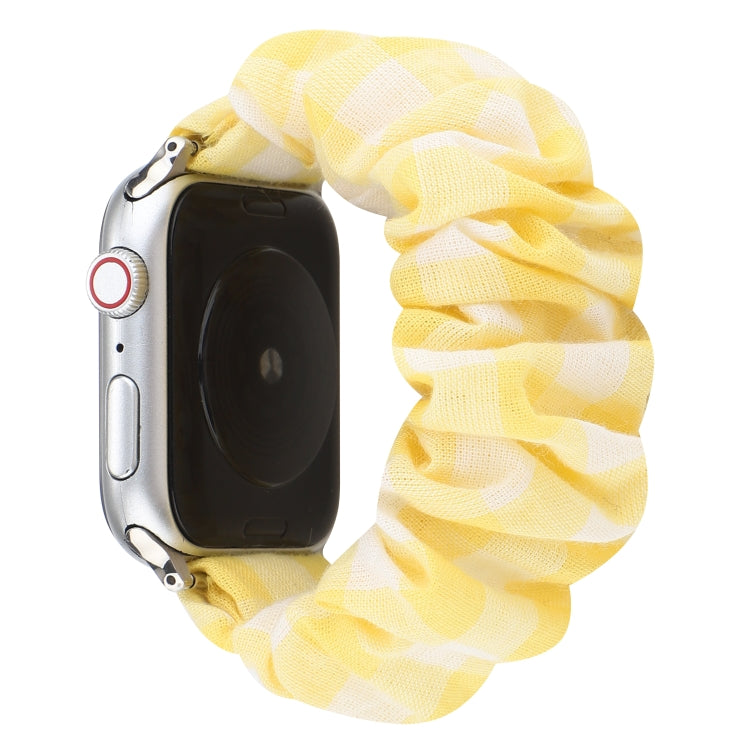 For Apple Watch Series 7 41mm / 6 & SE & 5 & 4 40mm / 3 & 2 & 1 38mm Plaid Pattern Cloth + Stainless Steel Hair Ring Watch Band(Yellow) by bashfashion