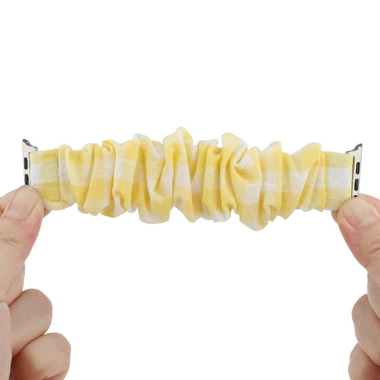 For Apple Watch Series 7 41mm / 6 & SE & 5 & 4 40mm / 3 & 2 & 1 38mm Plaid Pattern Cloth + Stainless Steel Hair Ring Watch Band(Yellow) by bashfashion