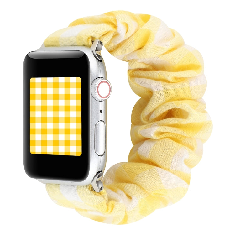 For Apple Watch Series 7 41mm / 6 & SE & 5 & 4 40mm / 3 & 2 & 1 38mm Plaid Pattern Cloth + Stainless Steel Hair Ring Watch Band(Yellow) by bashfashion