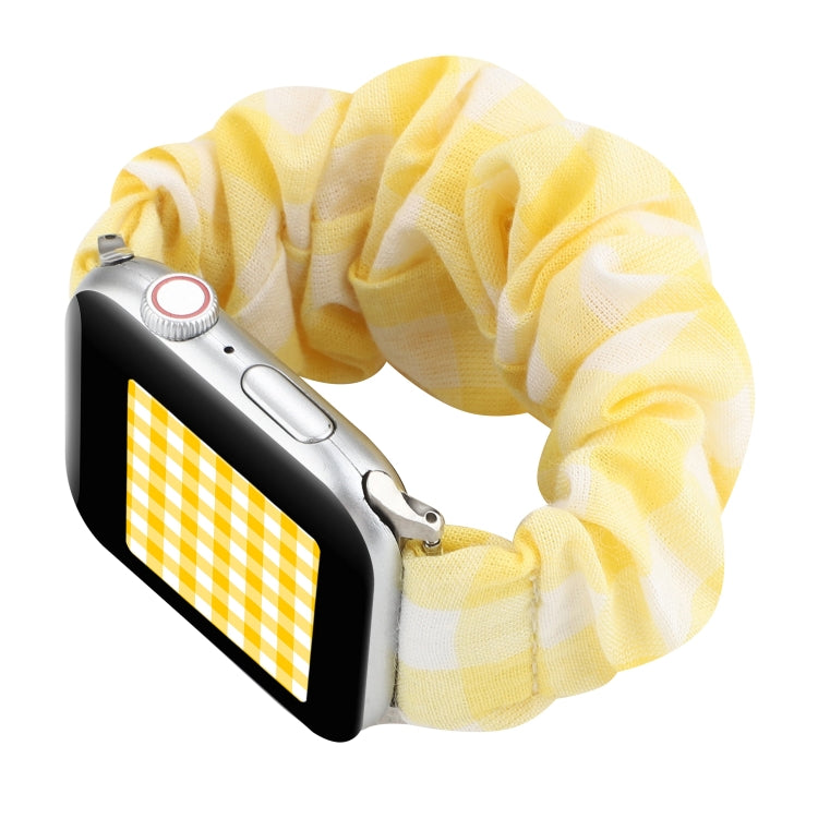 For Apple Watch Series 7 41mm / 6 & SE & 5 & 4 40mm / 3 & 2 & 1 38mm Plaid Pattern Cloth + Stainless Steel Hair Ring Watch Band(Yellow) by bashfashion