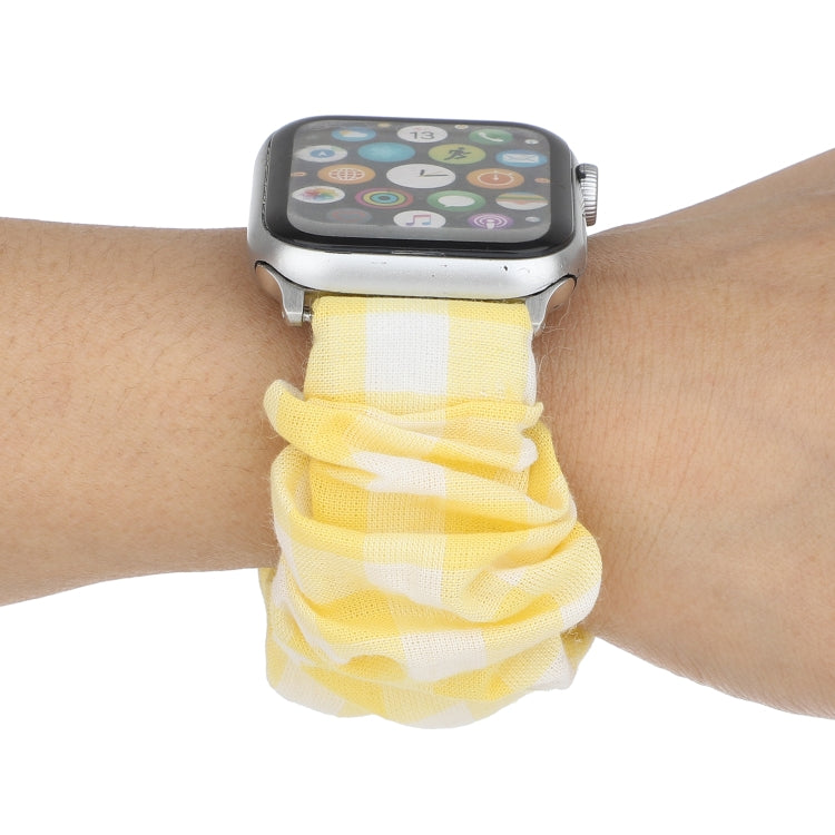 For Apple Watch Series 7 41mm / 6 & SE & 5 & 4 40mm / 3 & 2 & 1 38mm Plaid Pattern Cloth + Stainless Steel Hair Ring Watch Band(Yellow) by bashfashion