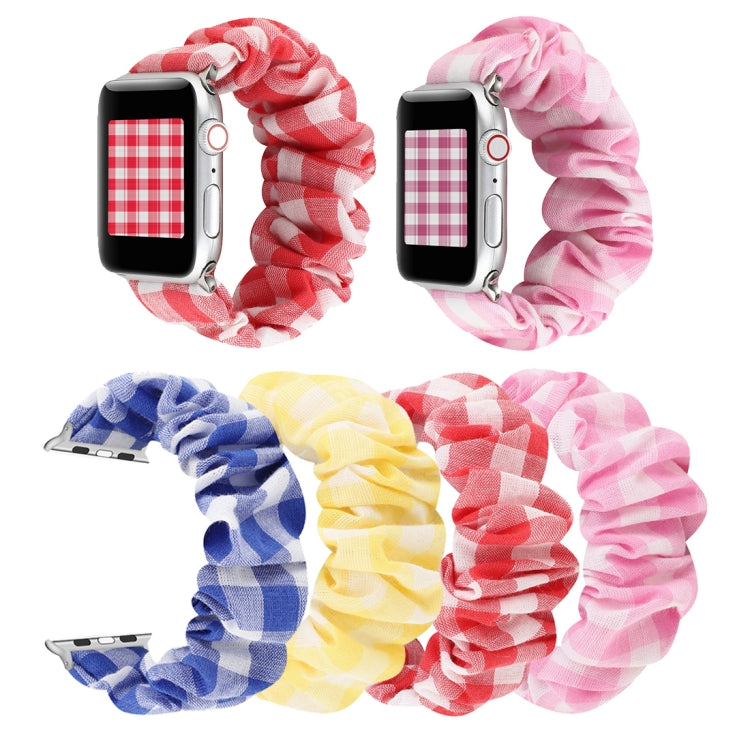 For Apple Watch Series 7 41mm / 6 & SE & 5 & 4 40mm / 3 & 2 & 1 38mm Plaid Pattern Cloth + Stainless Steel Hair Ring Watch Band(Pink) by bashfashion