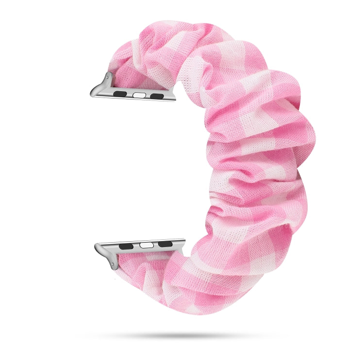 For Apple Watch Series 7 45mm / 6 & SE & 5 & 4 44mm / 3 & 2 & 1 42mm Plaid Pattern Cloth + Stainless Steel Hair Ring Watch Band(Pink) by bashfashion