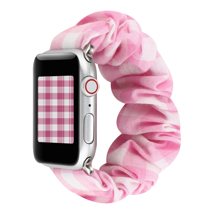 For Apple Watch Series 7 45mm / 6 & SE & 5 & 4 44mm / 3 & 2 & 1 42mm Plaid Pattern Cloth + Stainless Steel Hair Ring Watch Band(Pink) by bashfashion