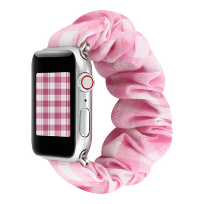 For Apple Watch Series 7 45mm / 6 & SE & 5 & 4 44mm / 3 & 2 & 1 42mm Plaid Pattern Cloth + Stainless Steel Hair Ring Watch Band(Pink) by bashfashion