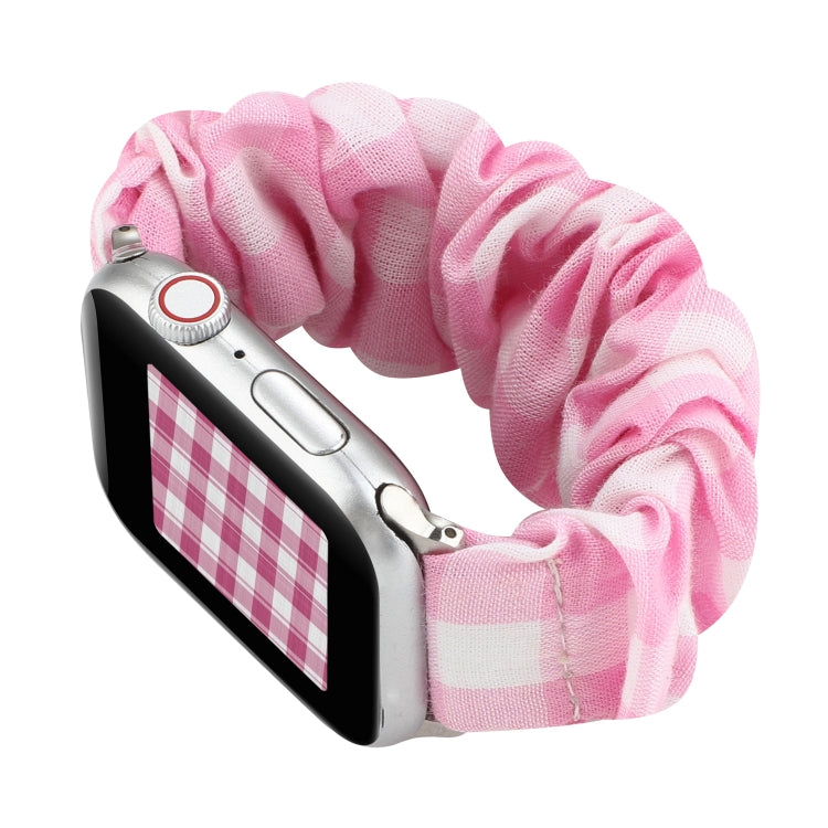 For Apple Watch Series 7 45mm / 6 & SE & 5 & 4 44mm / 3 & 2 & 1 42mm Plaid Pattern Cloth + Stainless Steel Hair Ring Watch Band(Pink) by bashfashion