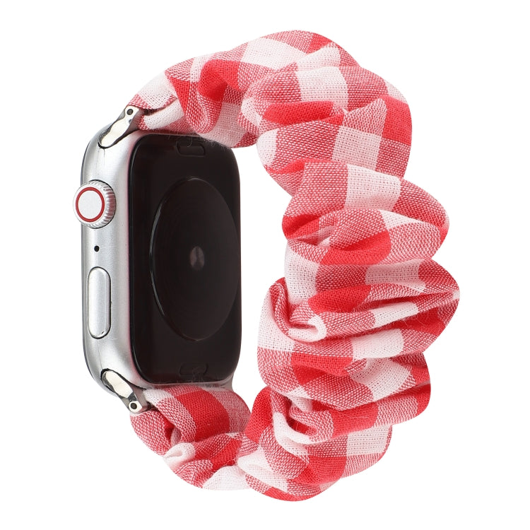 For Apple Watch Series 7 45mm / 6 & SE & 5 & 4 44mm / 3 & 2 & 1 42mm Plaid Pattern Cloth + Stainless Steel Hair Ring Watch Band(Red) by bashfashion