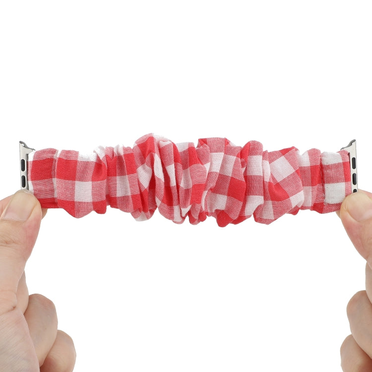 For Apple Watch Series 7 45mm / 6 & SE & 5 & 4 44mm / 3 & 2 & 1 42mm Plaid Pattern Cloth + Stainless Steel Hair Ring Watch Band(Red) by bashfashion