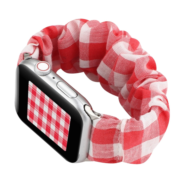 For Apple Watch Series 7 45mm / 6 & SE & 5 & 4 44mm / 3 & 2 & 1 42mm Plaid Pattern Cloth + Stainless Steel Hair Ring Watch Band(Red) by bashfashion