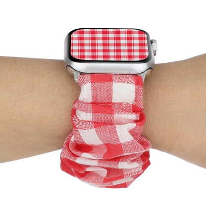 For Apple Watch Series 7 45mm / 6 & SE & 5 & 4 44mm / 3 & 2 & 1 42mm Plaid Pattern Cloth + Stainless Steel Hair Ring Watch Band(Red) by bashfashion
