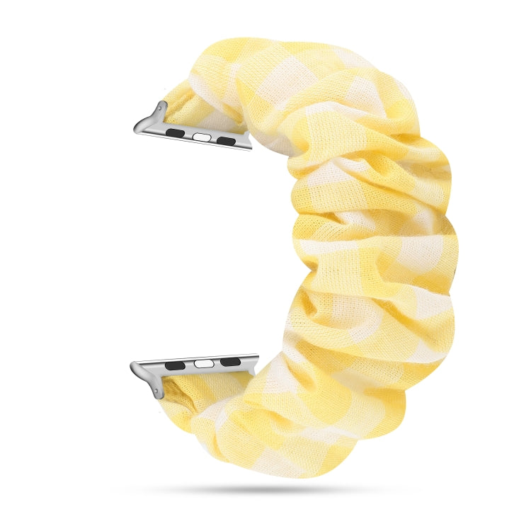 For Apple Watch Series 7 45mm / 6 & SE & 5 & 4 44mm / 3 & 2 & 1 42mm Plaid Pattern Cloth + Stainless Steel Hair Ring Watch Band(Yellow) by bashfashion