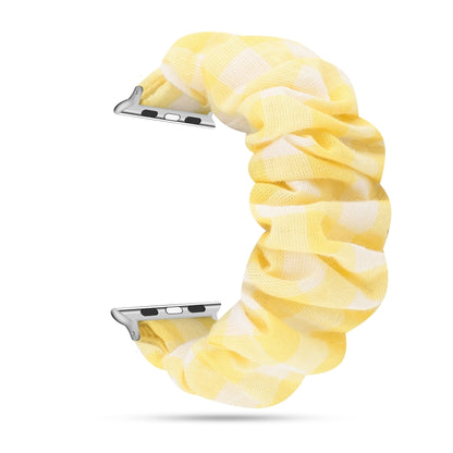For Apple Watch Series 7 45mm / 6 & SE & 5 & 4 44mm / 3 & 2 & 1 42mm Plaid Pattern Cloth + Stainless Steel Hair Ring Watch Band(Yellow) by bashfashion