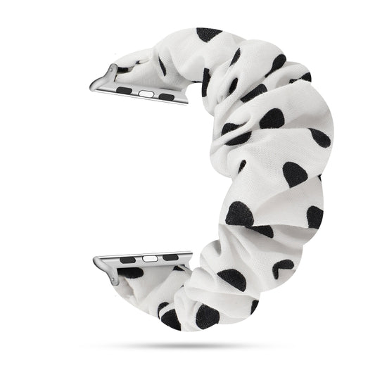 For Apple Watch Series 7 45mm / 6 & SE & 5 & 4 44mm / 3 & 2 & 1 42mm Cloth + Stainless Steel Hair Ring Watch Band(White Spot) by bashfashion