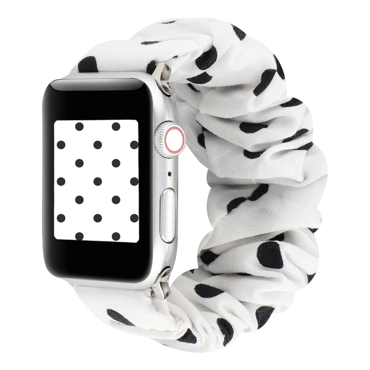 For Apple Watch Series 7 45mm / 6 & SE & 5 & 4 44mm / 3 & 2 & 1 42mm Cloth + Stainless Steel Hair Ring Watch Band(White Spot) by bashfashion