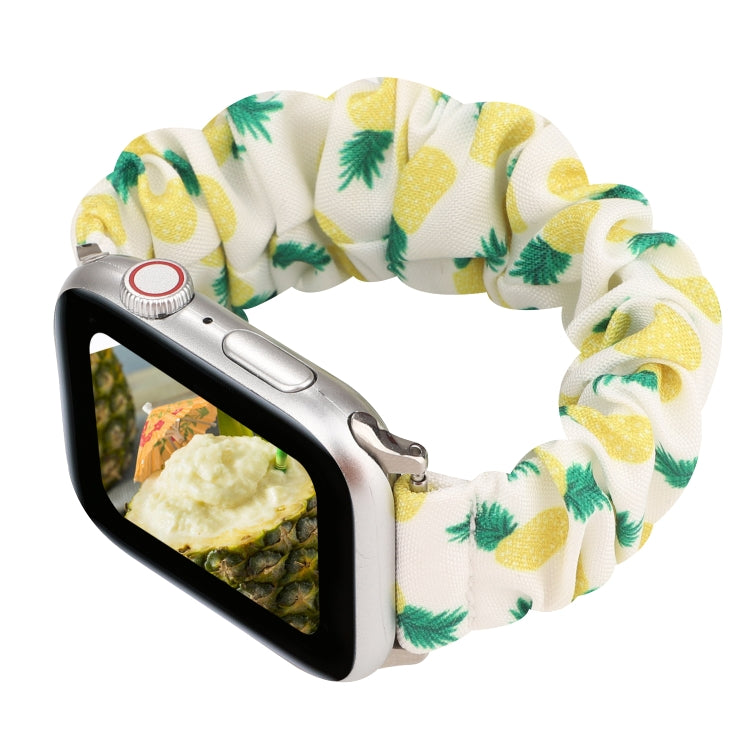 For Apple Watch Series 7 41mm / 6 & SE & 5 & 4 40mm / 3 & 2 & 1 38mm Cloth + Stainless Steel Hair Ring Watch Band(Pineapple) by bashfashion