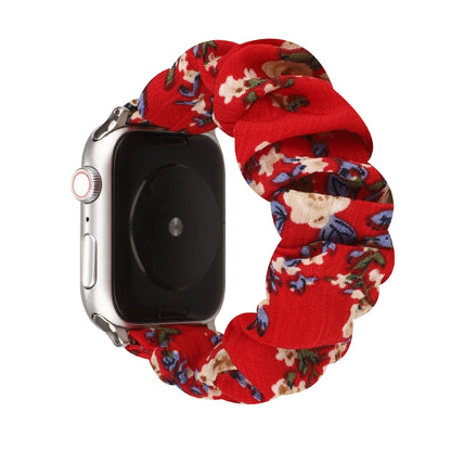 For Apple Watch Series 9&8&7 41mm / SE 3&SE 2&6&SE&5&4 40mm / 3&2&1 38mm Cloth + Stainless Steel Hair Ring Watch Band(Big Red Flower) by bashfashion