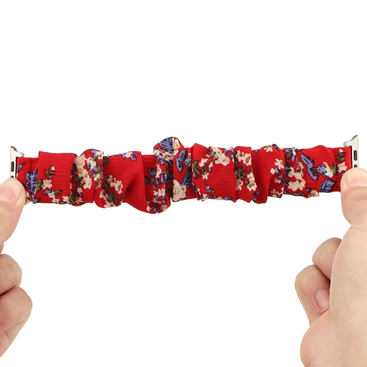 For Apple Watch Series 9&8&7 41mm / SE 3&SE 2&6&SE&5&4 40mm / 3&2&1 38mm Cloth + Stainless Steel Hair Ring Watch Band(Big Red Flower) by bashfashion