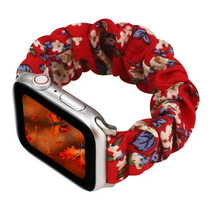 For Apple Watch Series 9&8&7 41mm / SE 3&SE 2&6&SE&5&4 40mm / 3&2&1 38mm Cloth + Stainless Steel Hair Ring Watch Band(Big Red Flower) by bashfashion
