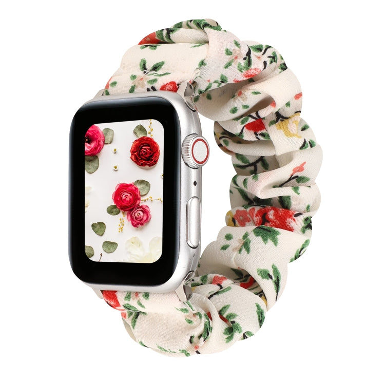 For Apple Watch Series 7 41mm / 6 & SE & 5 & 4 40mm / 3 & 2 & 1 38mm Cloth + Stainless Steel Hair Ring Watch Band(Red Floral) by bashfashion