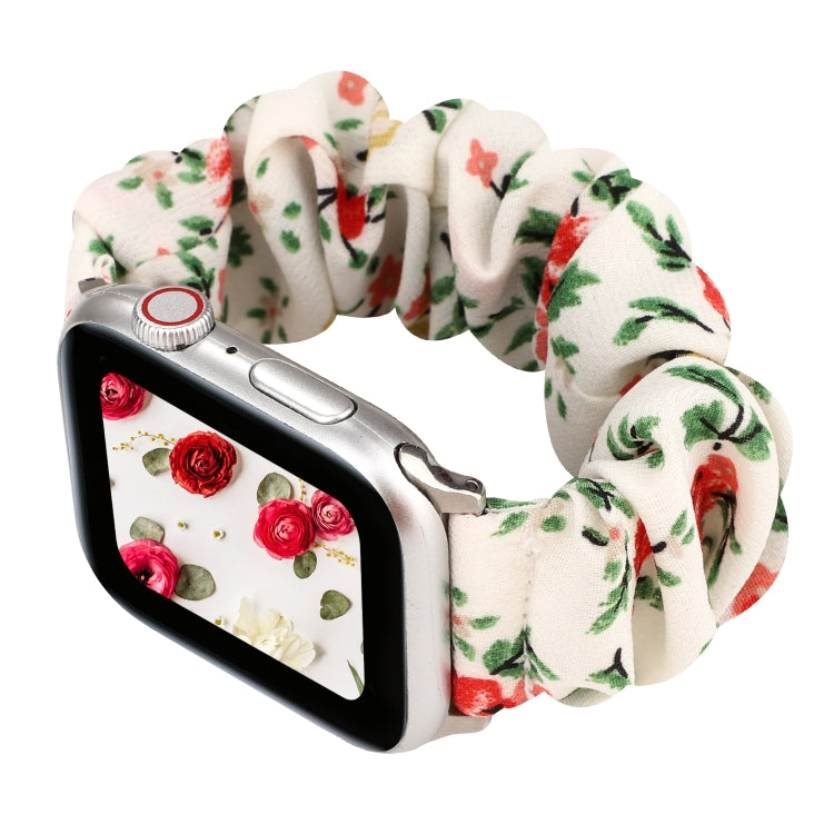 For Apple Watch Series 7 41mm / 6 & SE & 5 & 4 40mm / 3 & 2 & 1 38mm Cloth + Stainless Steel Hair Ring Watch Band(Red Floral) by bashfashion