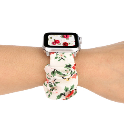 For Apple Watch Series 7 41mm / 6 & SE & 5 & 4 40mm / 3 & 2 & 1 38mm Cloth + Stainless Steel Hair Ring Watch Band(Red Floral) by bashfashion