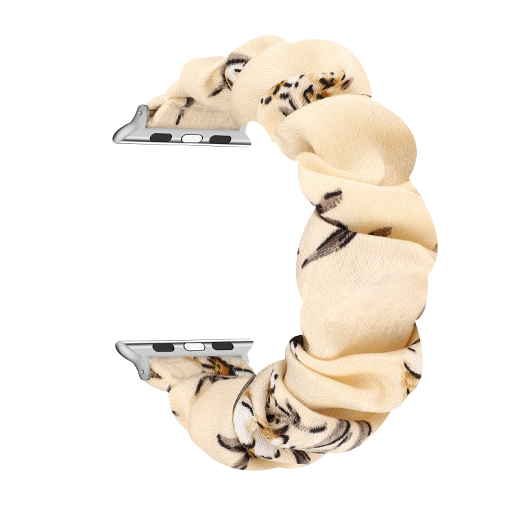 For Apple Watch Series 7 41mm / 6 & SE & 5 & 4 40mm / 3 & 2 & 1 38mm Cloth + Stainless Steel Hair Ring Watch Band(Floral 1) by bashfashion