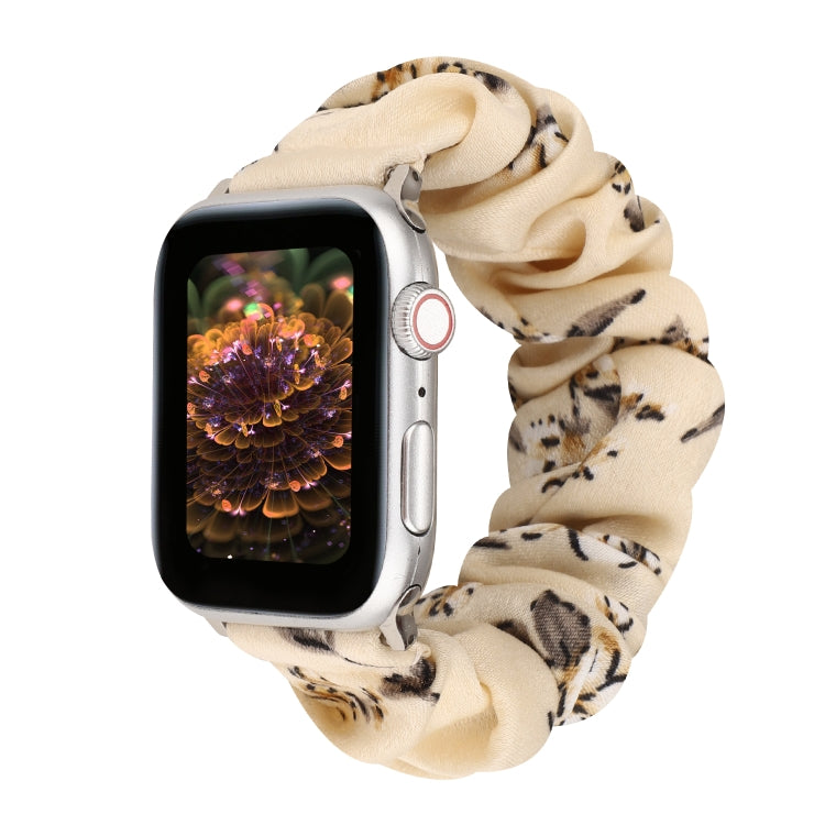 For Apple Watch Series 7 41mm / 6 & SE & 5 & 4 40mm / 3 & 2 & 1 38mm Cloth + Stainless Steel Hair Ring Watch Band(Floral 1) by bashfashion