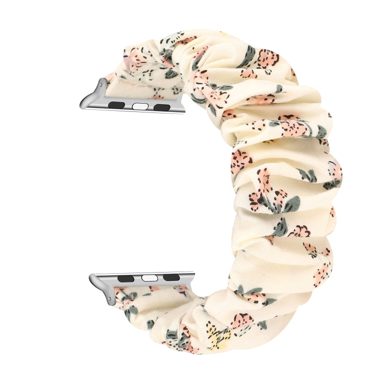 For Apple Watch Series 9&8&7 41mm / SE 3&SE 2&6&SE&5&4 40mm / 3&2&1 38mm Cloth + Stainless Steel Hair Ring Watch Band(Floral 2) by bashfashion