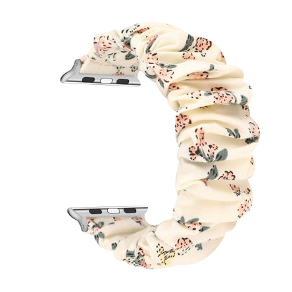 For Apple Watch Series 9&8&7 41mm / SE 3&SE 2&6&SE&5&4 40mm / 3&2&1 38mm Cloth + Stainless Steel Hair Ring Watch Band(Floral 2) by bashfashion