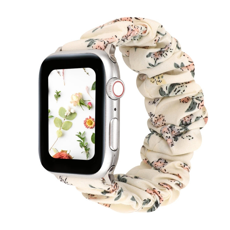 For Apple Watch Series 9&8&7 41mm / SE 3&SE 2&6&SE&5&4 40mm / 3&2&1 38mm Cloth + Stainless Steel Hair Ring Watch Band(Floral 2) by bashfashion