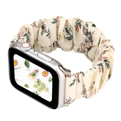 For Apple Watch Series 9&8&7 41mm / SE 3&SE 2&6&SE&5&4 40mm / 3&2&1 38mm Cloth + Stainless Steel Hair Ring Watch Band(Floral 2) by bashfashion