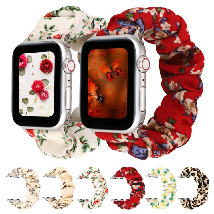 For Apple Watch Series 9&8&7 41mm / SE 3&SE 2&6&SE&5&4 40mm / 3&2&1 38mm Cloth + Stainless Steel Hair Ring Watch Band(Big Red Flower) by bashfashion