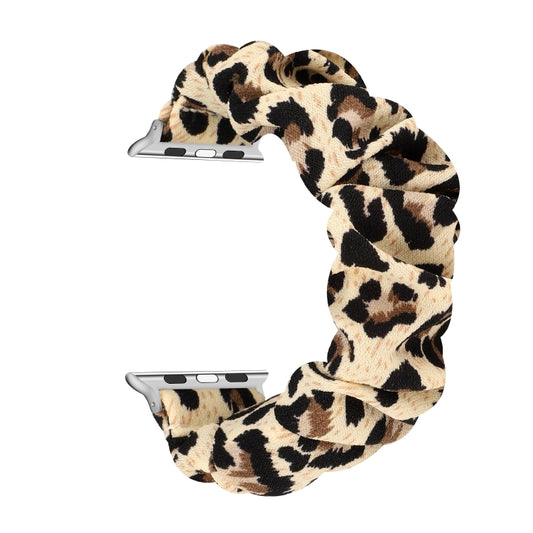 For Apple Watch Ultra 49mm&Watch Ultra 2 49mm / Series 9&8&7 45mm / SE 3&SE 2&6&SE&5&4 44mm / 3&2&1 42mm Cloth + Stainless Steel Hair Ring Watch Band(Leopard Print) by bashfashion