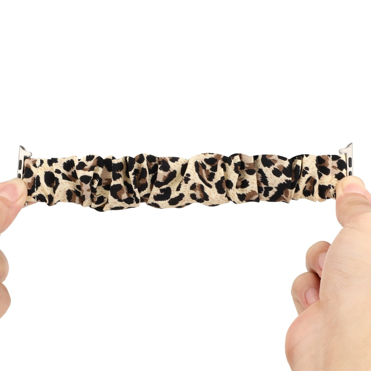 For Apple Watch Ultra 49mm&Watch Ultra 2 49mm / Series 9&8&7 45mm / SE 3&SE 2&6&SE&5&4 44mm / 3&2&1 42mm Cloth + Stainless Steel Hair Ring Watch Band(Leopard Print) by bashfashion