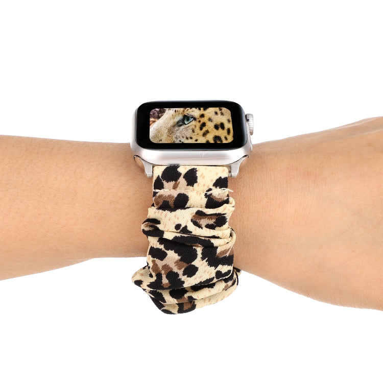 For Apple Watch Ultra 49mm&Watch Ultra 2 49mm / Series 9&8&7 45mm / SE 3&SE 2&6&SE&5&4 44mm / 3&2&1 42mm Cloth + Stainless Steel Hair Ring Watch Band(Leopard Print) by bashfashion