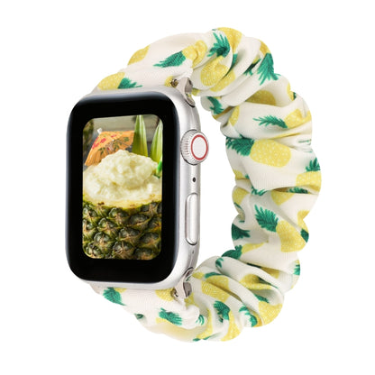 For Apple Watch Series 7 45mm / 6 & SE & 5 & 4 44mm / 3 & 2 & 1 42mm Cloth + Stainless Steel Hair Ring Watch Band(Pineapple) by bashfashion