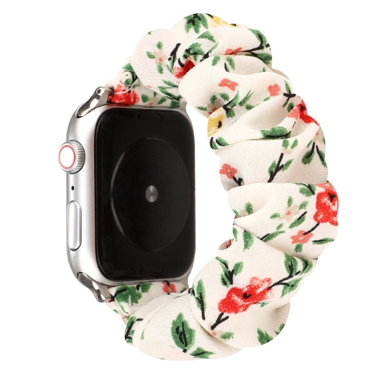 For Apple Watch Ultra 49mm&Watch Ultra 2 49mm / Series 9&8&7 45mm / SE 3&SE 2&6&SE&5&4 44mm / 3&2&1 42mm Cloth + Stainless Steel Hair Ring Watch Band(Red Floral) by bashfashion
