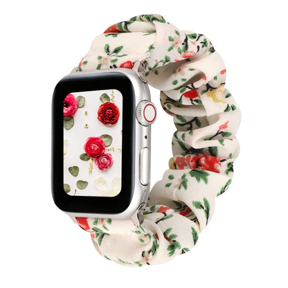 For Apple Watch Ultra 49mm&Watch Ultra 2 49mm / Series 9&8&7 45mm / SE 3&SE 2&6&SE&5&4 44mm / 3&2&1 42mm Cloth + Stainless Steel Hair Ring Watch Band(Red Floral) by bashfashion