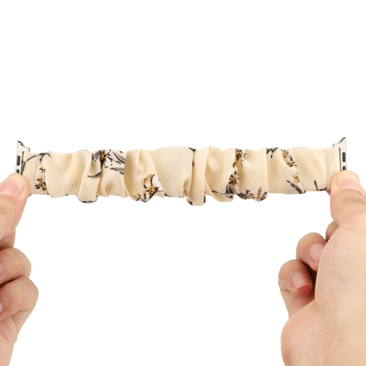 For Apple Watch Series 7 45mm / 6 & SE & 5 & 4 44mm / 3 & 2 & 1 42mm Cloth + Stainless Steel Hair Ring Watch Band(Floral 1) by bashfashion