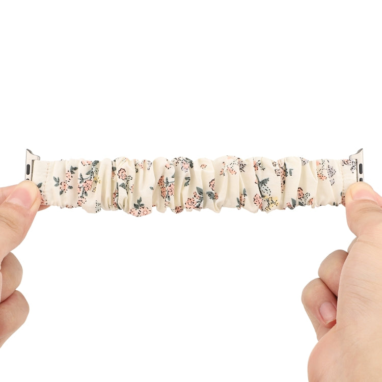 For Apple Watch Ultra 49mm&Watch Ultra 2 49mm / Series 9&8&7 45mm / SE 3&SE 2&6&SE&5&4 44mm / 3&2&1 42mm Cloth + Stainless Steel Hair Ring Watch Band(Floral 2) by bashfashion